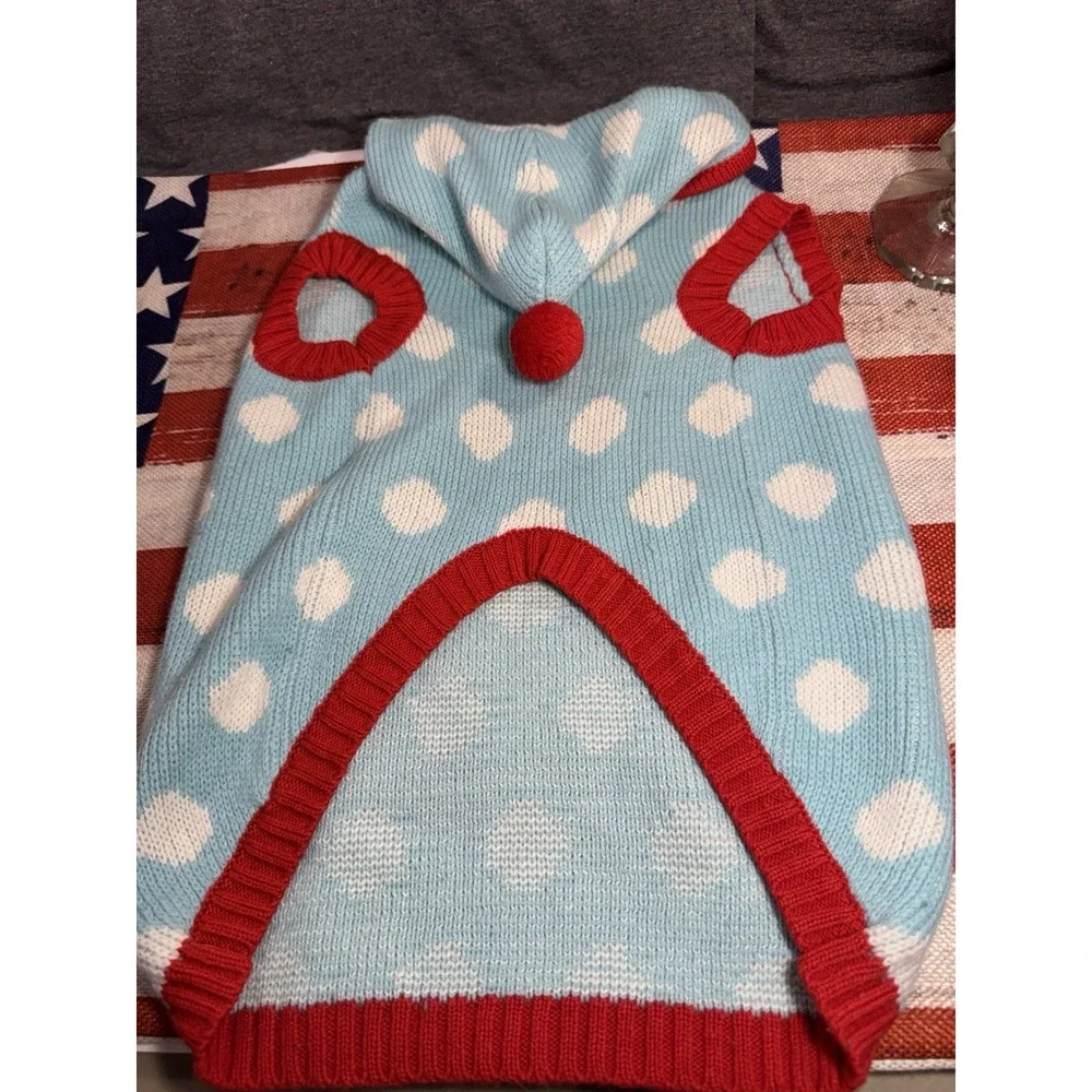 Martha Stewart Pets Large Hooded Light Blue With White Polkadots Sweater